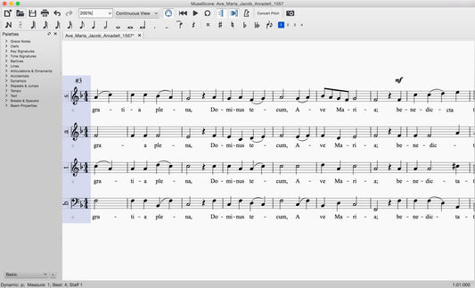 Musescore layout: SATB Score in SATB Score in continuous view